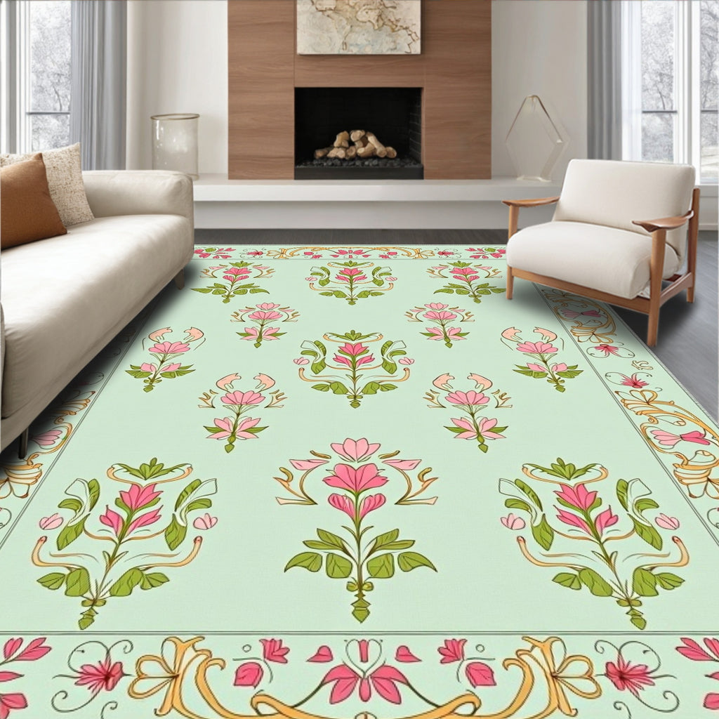 Soft Pink Botanical Garden Arrangement Rug