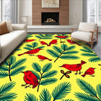 Vibrant Red Birds Evergreen Branches Rug