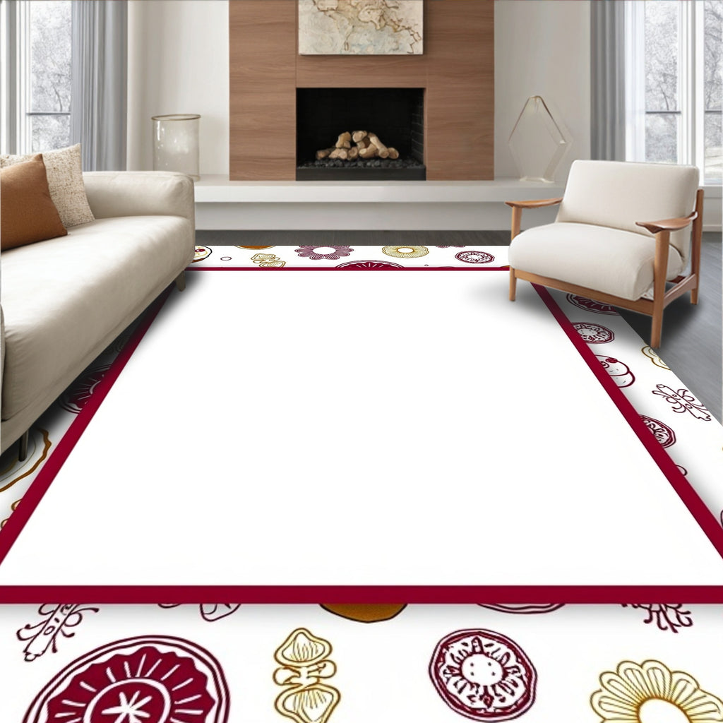 Burgundy Gold Mandala Swirl Medallions Rug