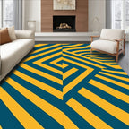 Geometric Teal Yellow Stripes Flow Rug