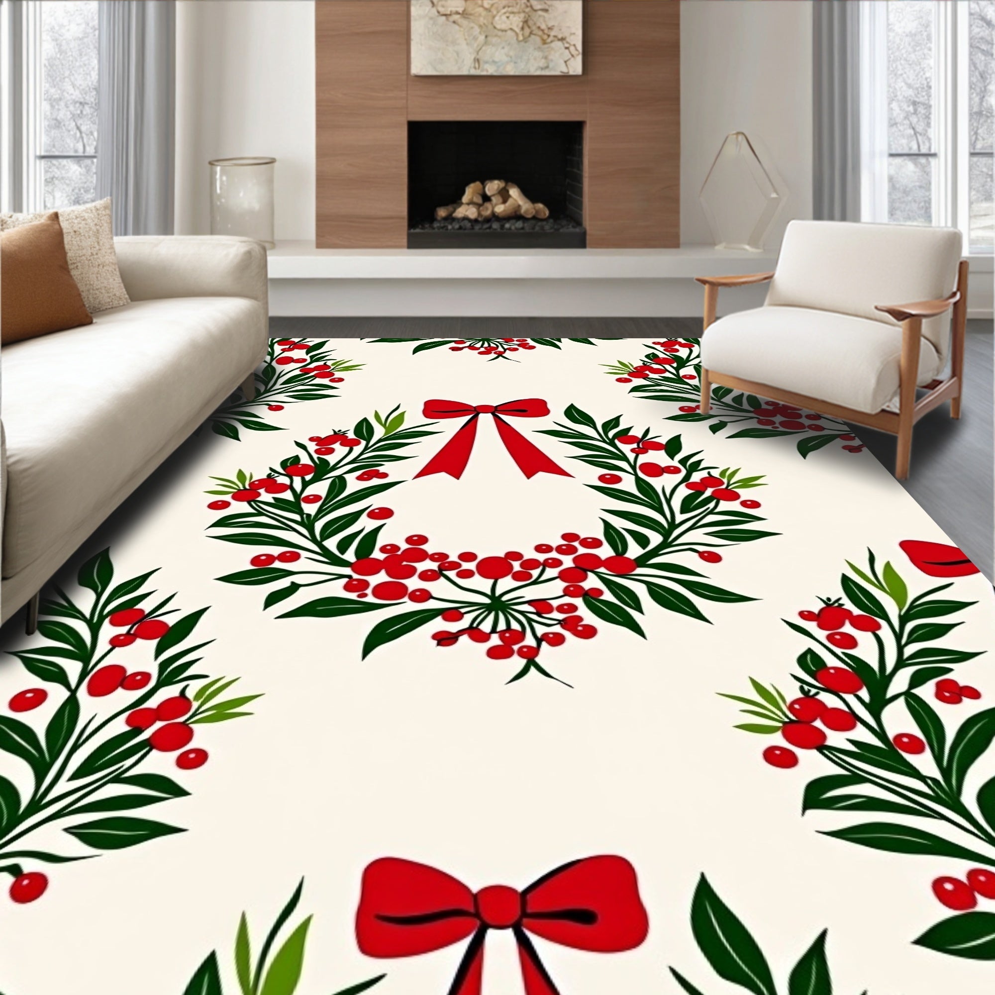Crimson Berry Wreath with Red Bows Rug