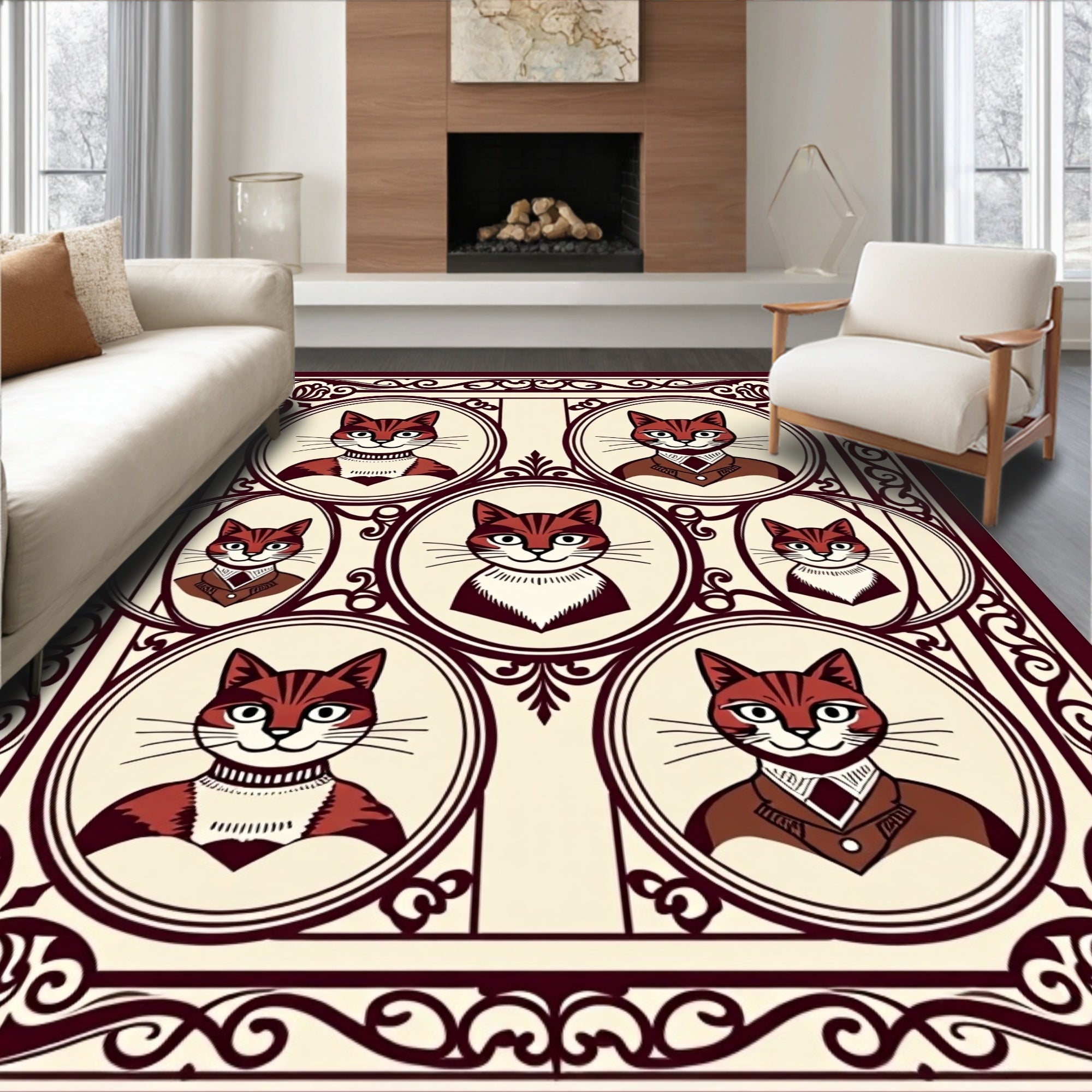 Crimson Tabby Cats Portrait Collection Rug