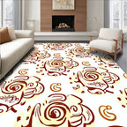 Cream and Brown Abstract Swirl Rug