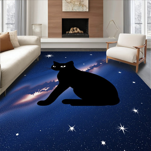 Black Cat Cosmic Night Sky Rug