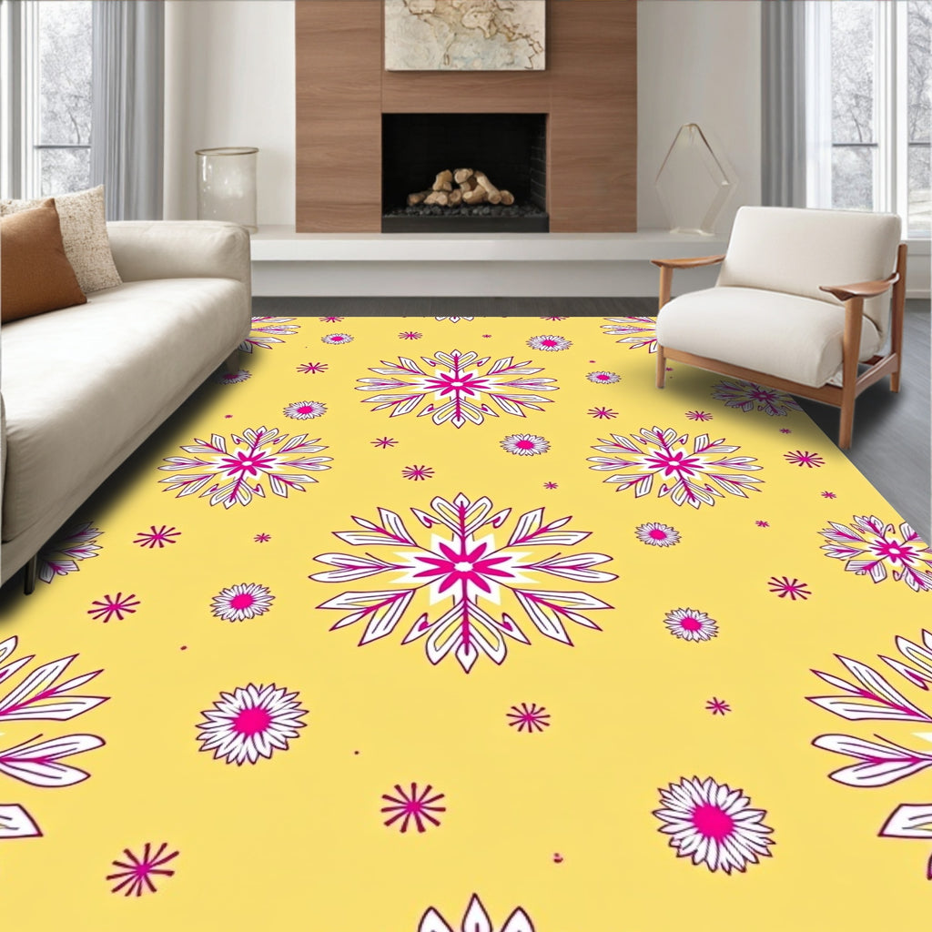Vibrant Yellow Pink Starbursts Rug