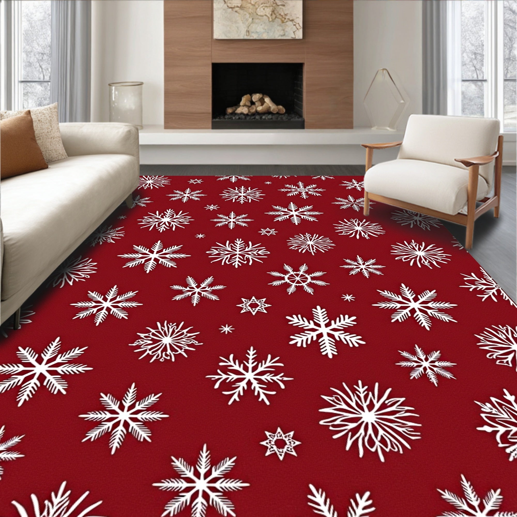 Winter White Snowflake Collage Background Rug