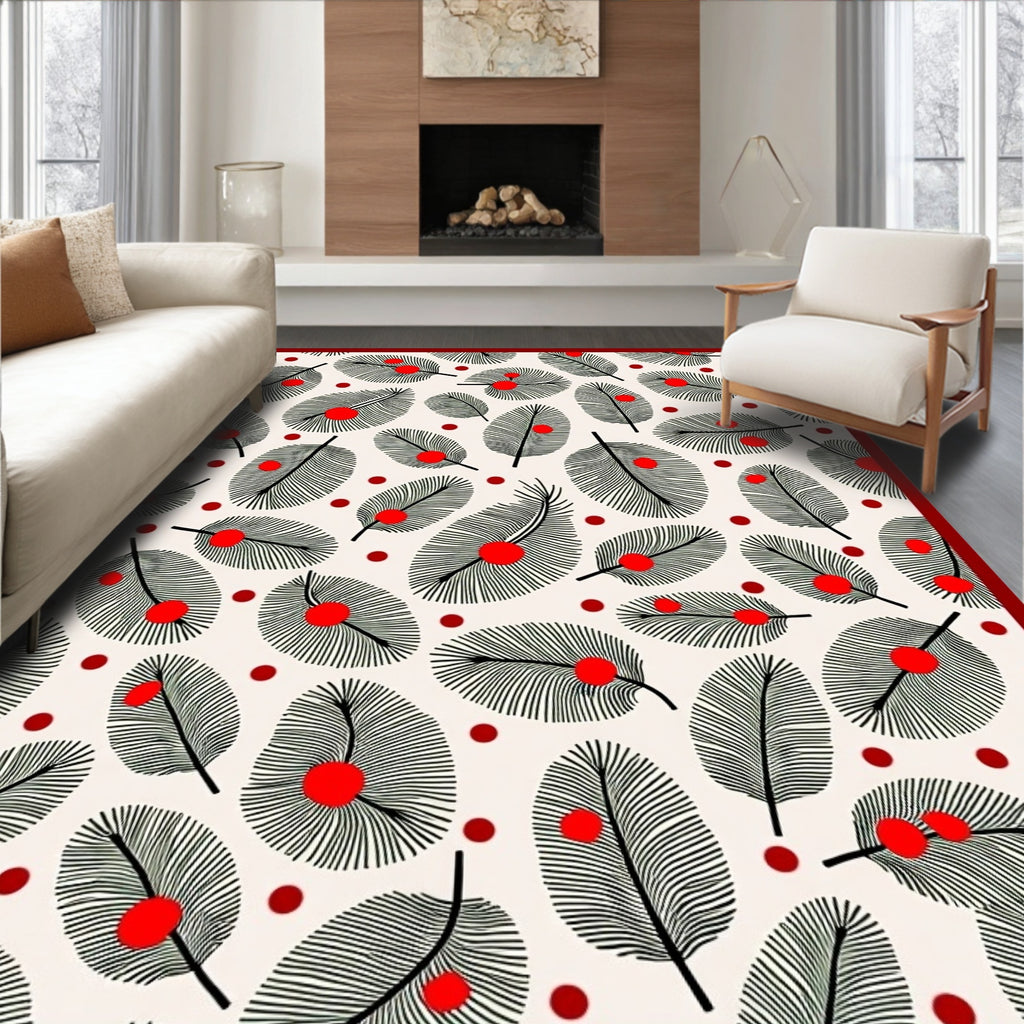 Festive Red Berry Pine Needle Rug