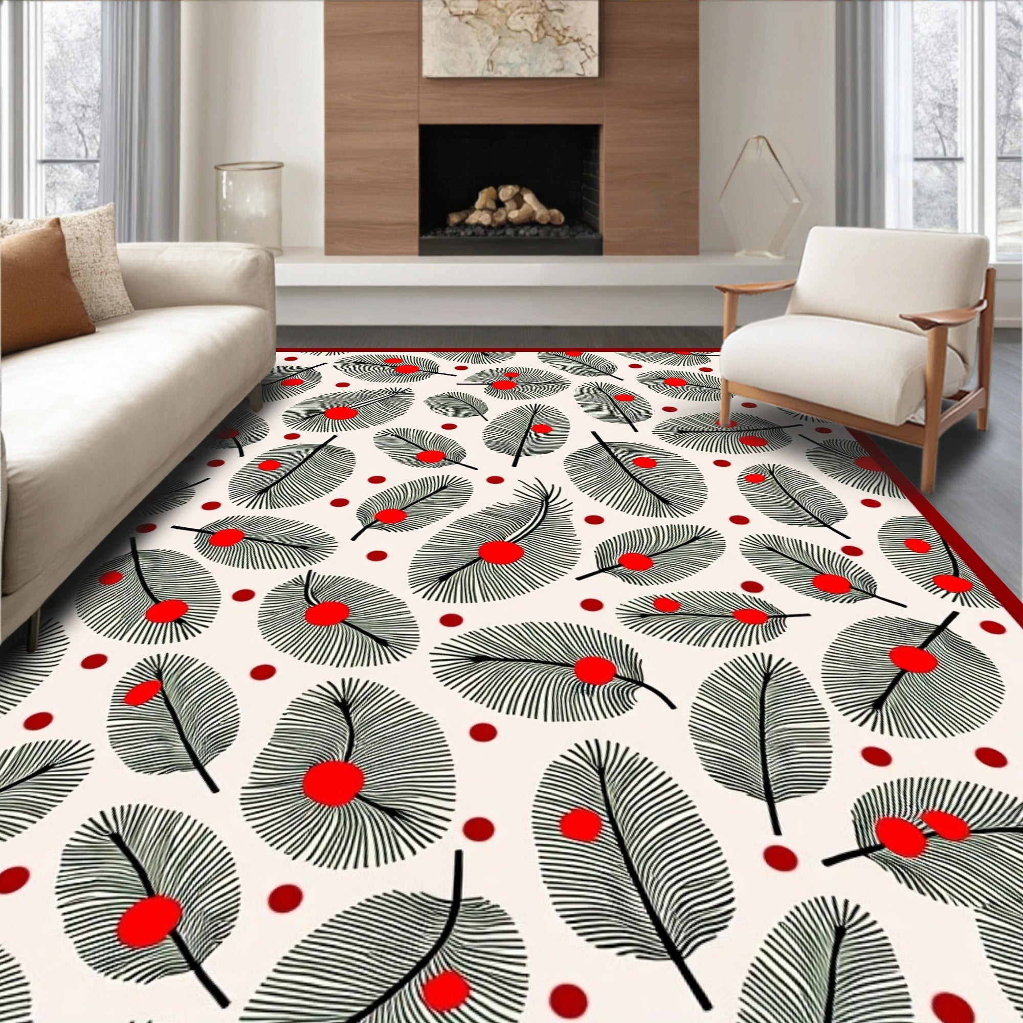 Festive Red Berry Pine Needle Rug
