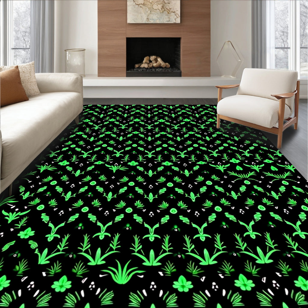 Vibrant Green Floral Vines Rug