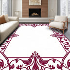 Deep Burgundy Floral Scroll Border Rug