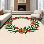 Red Cardinal Wreath Green Leaf Berry Rug