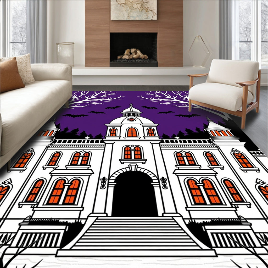 Haunted Mansion Bats Purple Sky Rug