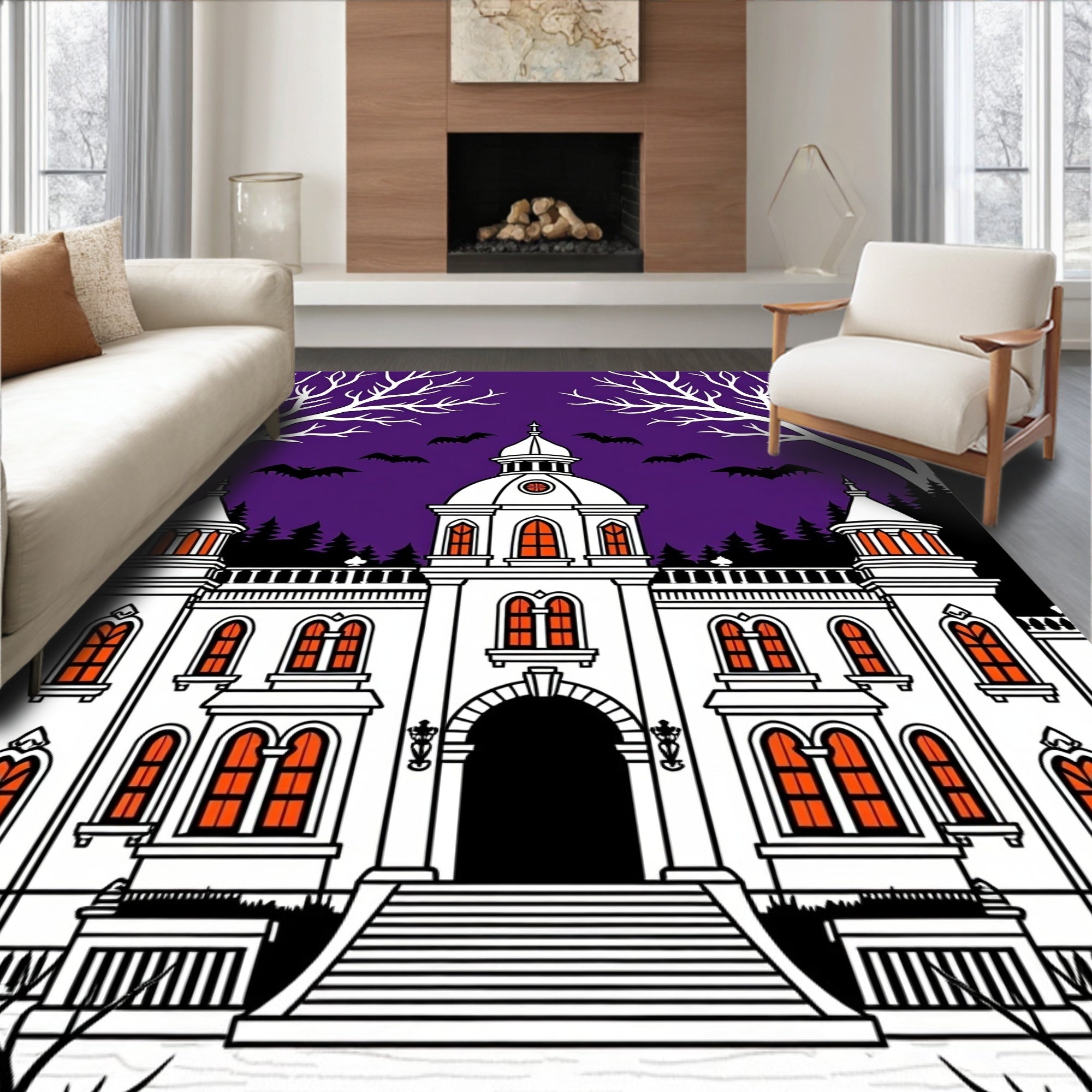 Haunted Mansion Bats Purple Sky Rug