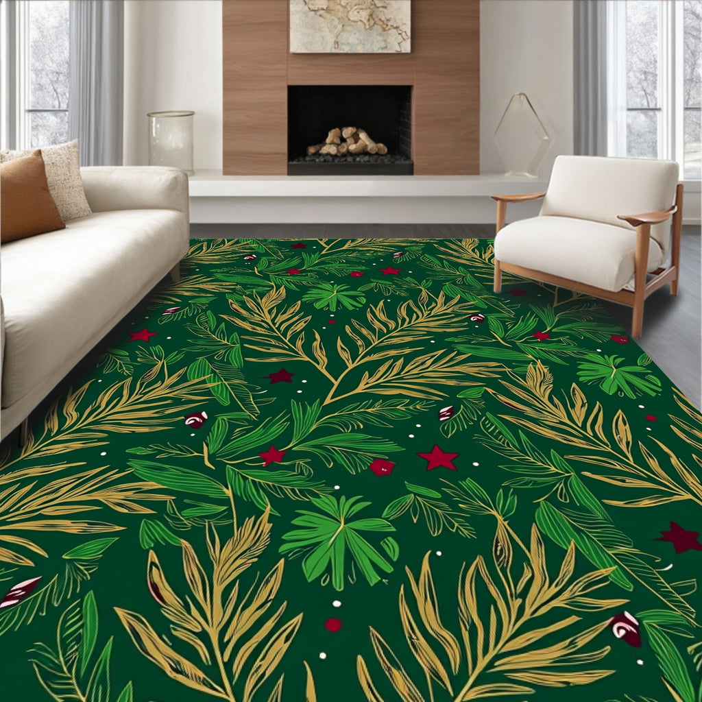 Emerald Green Festive Foliage Stars Rug