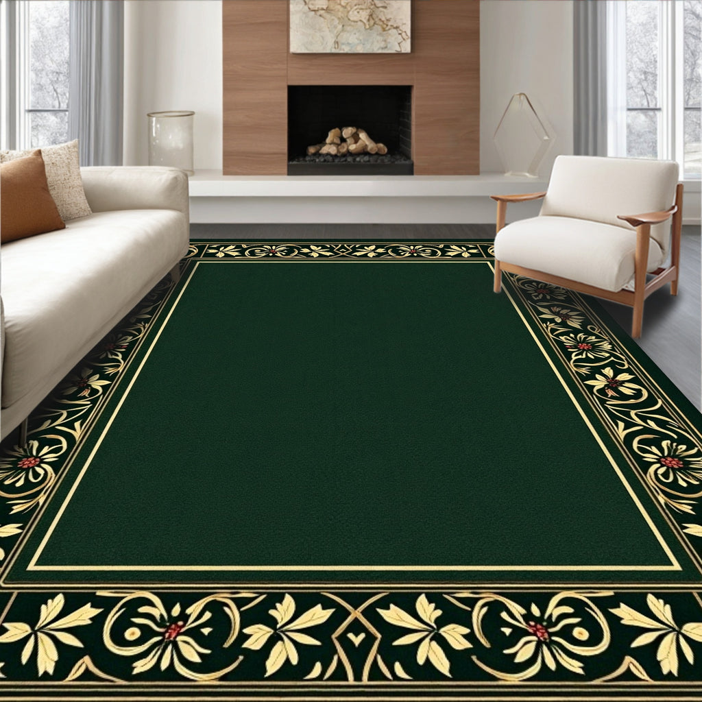 Rich Emerald Floral Border Rug