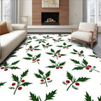Green Holly Christmas Berry Sprigs Rug