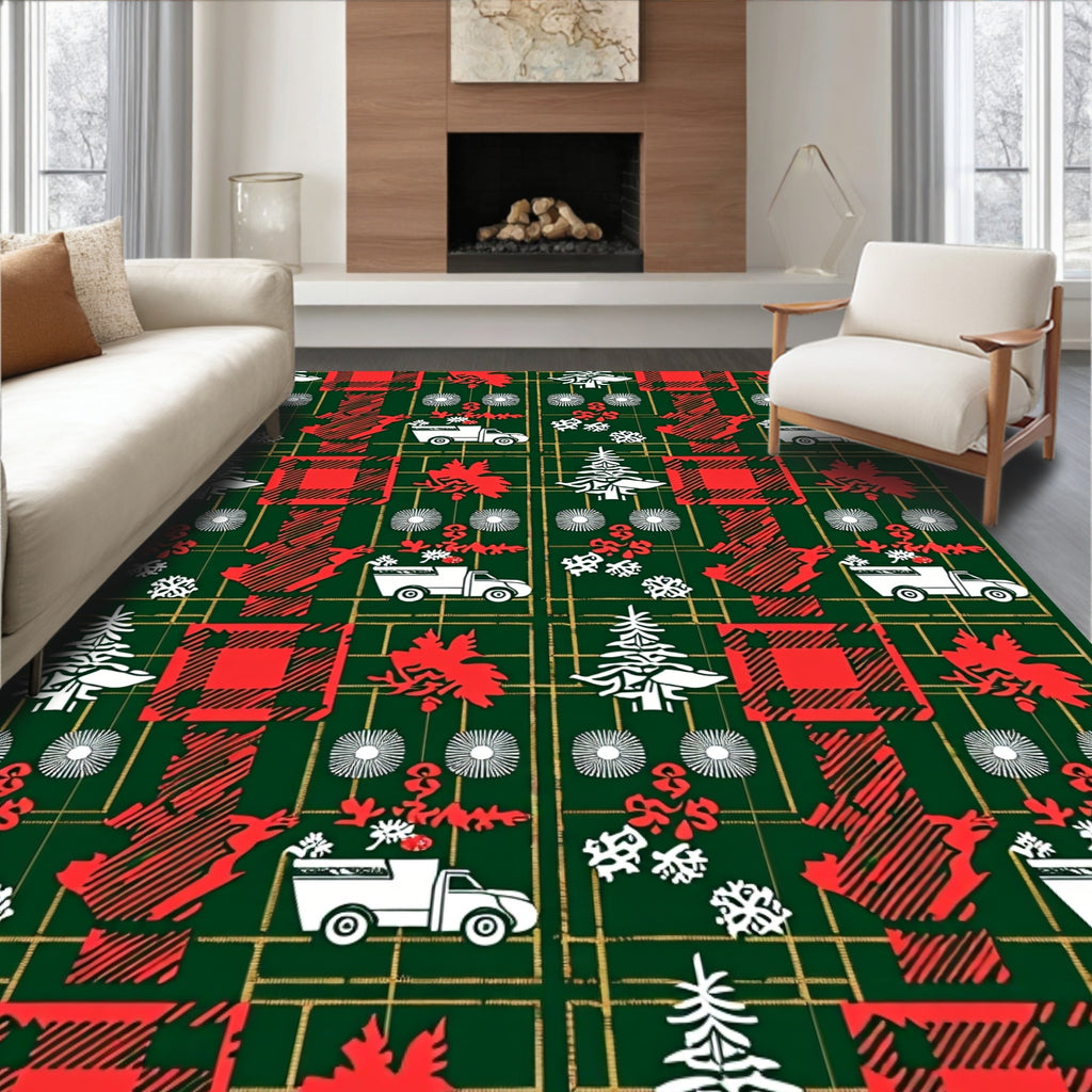 Red Green Plaid Festive Holiday Truck Rug