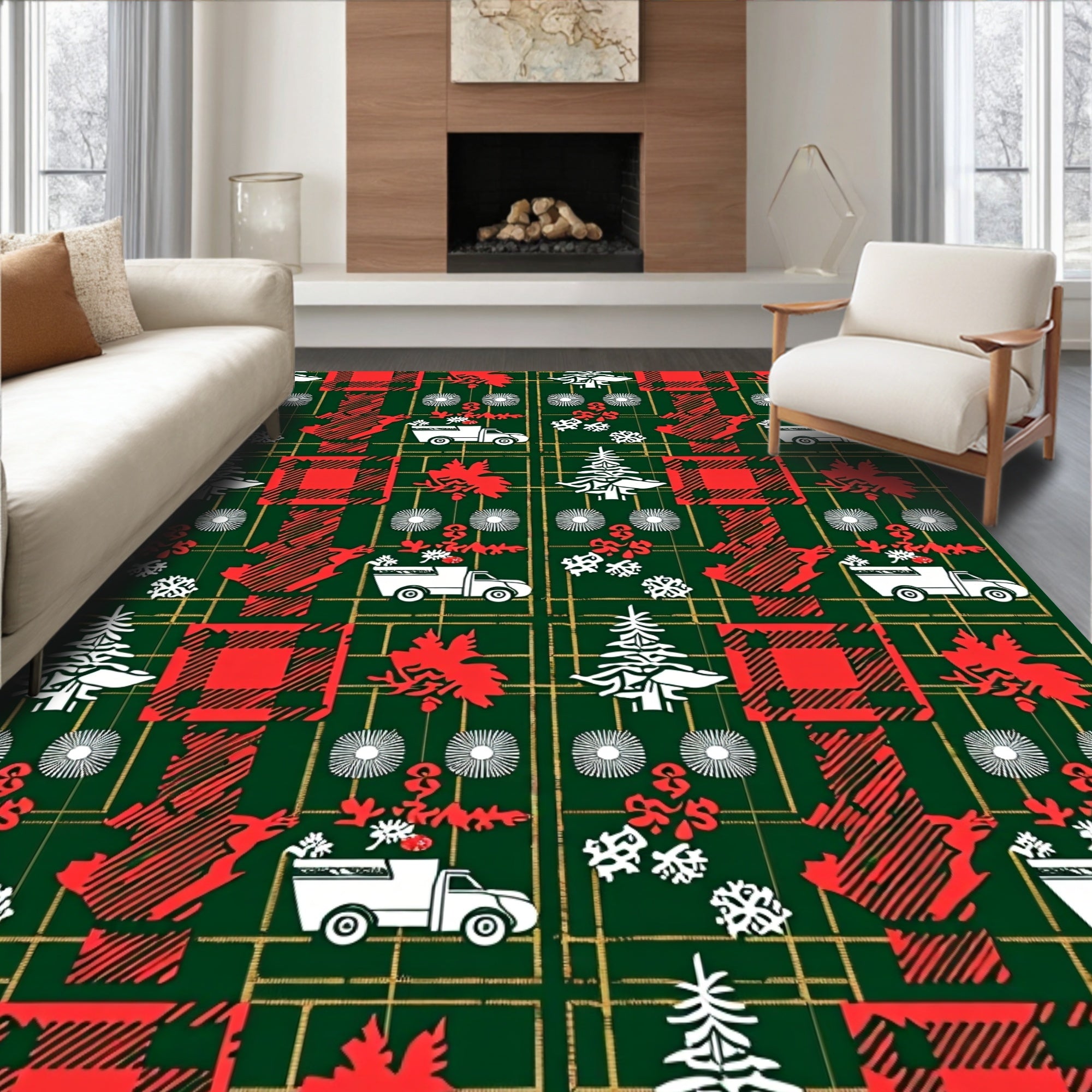 Red Green Plaid Festive Holiday Truck Rug