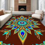 Symmetrical Blue Yellow Feather Medallion Rug