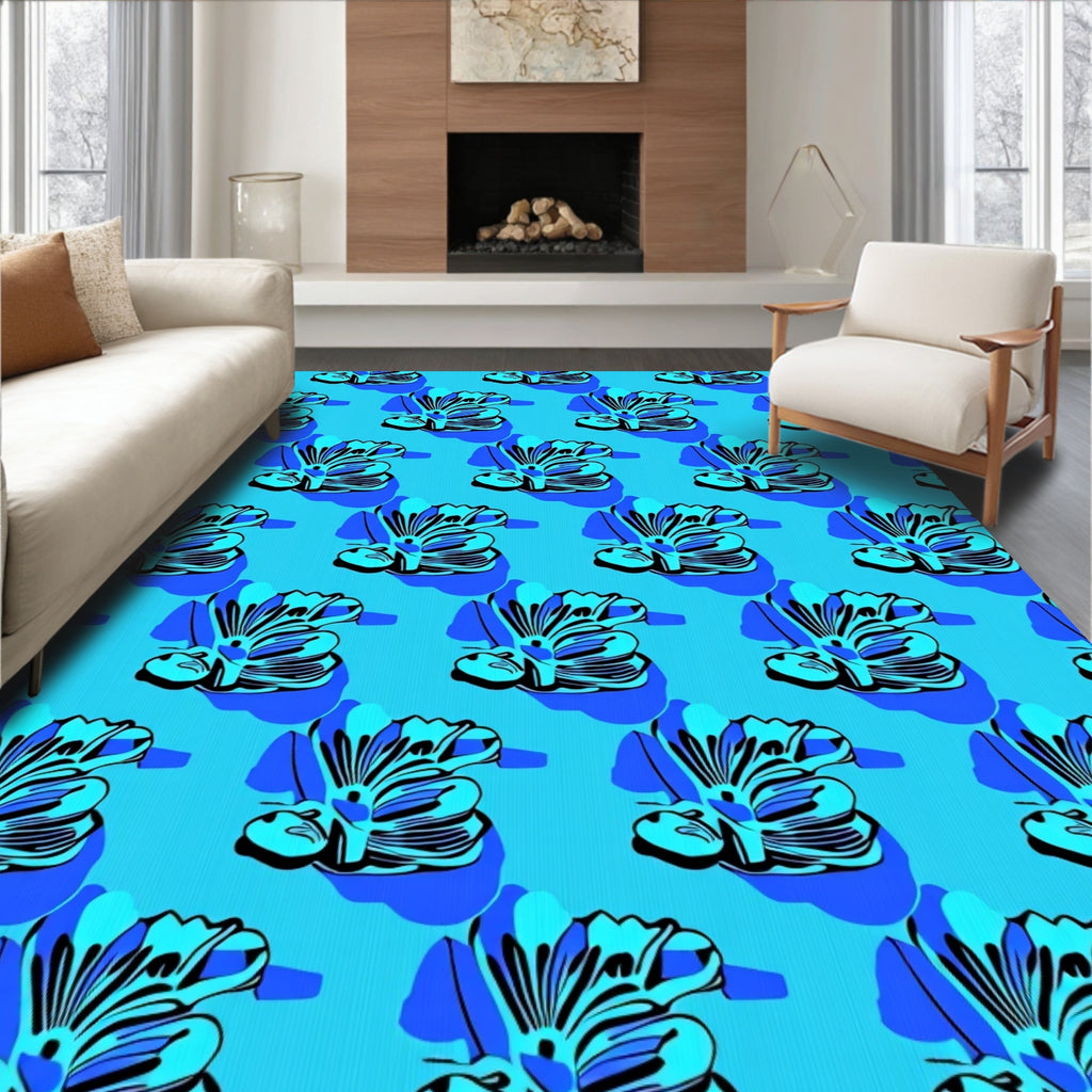 Ocean Blue Tropical Floral Repeat Rug