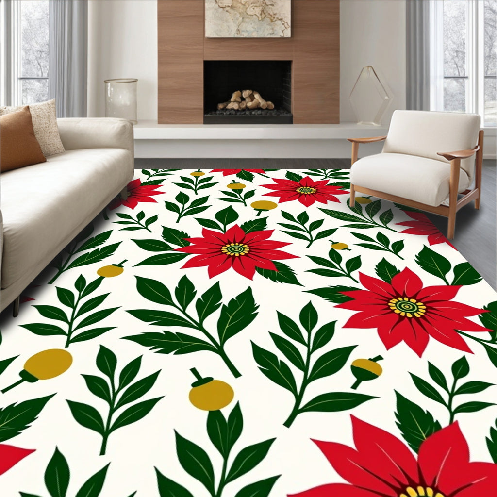 Red Poinsettia Botanical Repeat Rug
