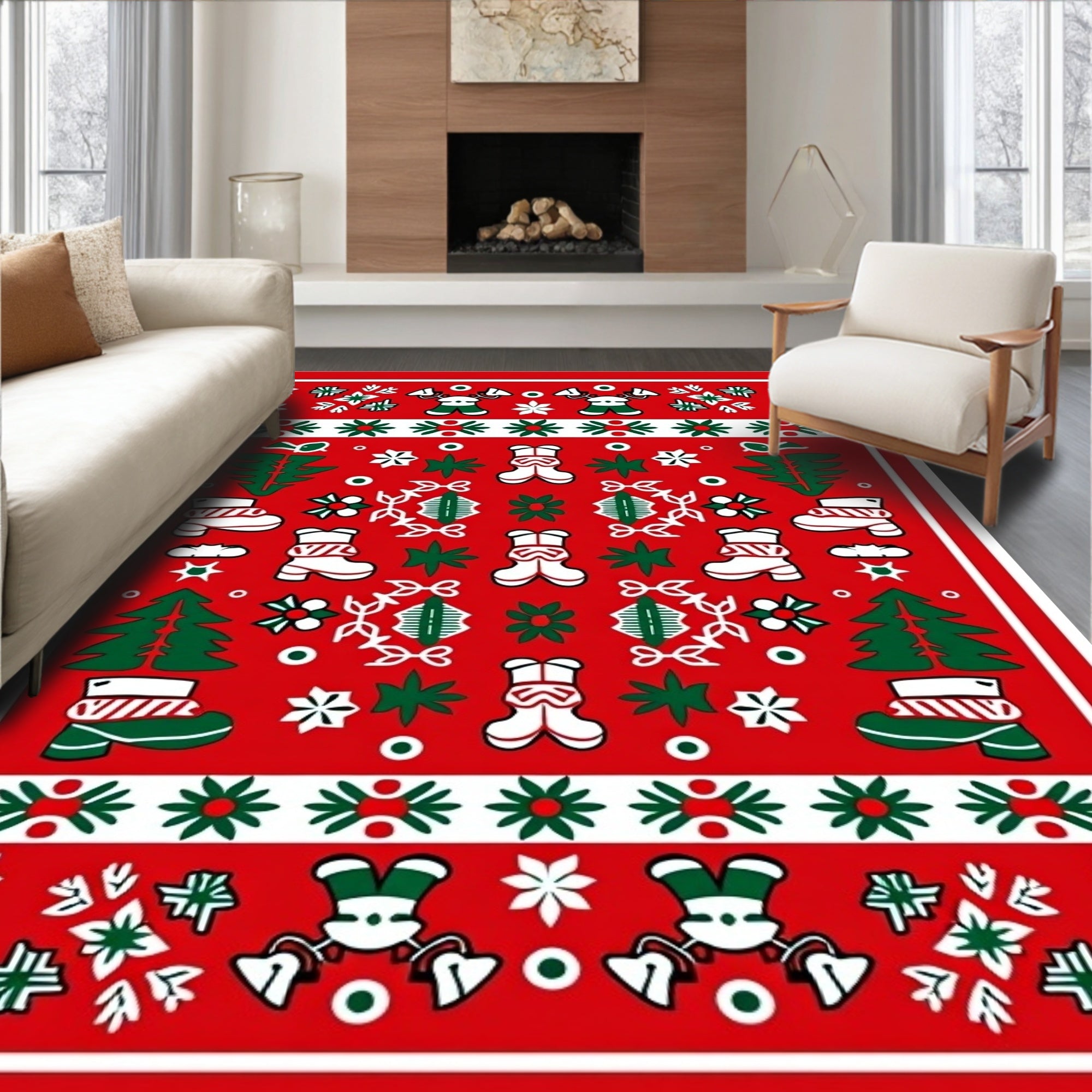 Festive Red Christmas Character Boots Rug