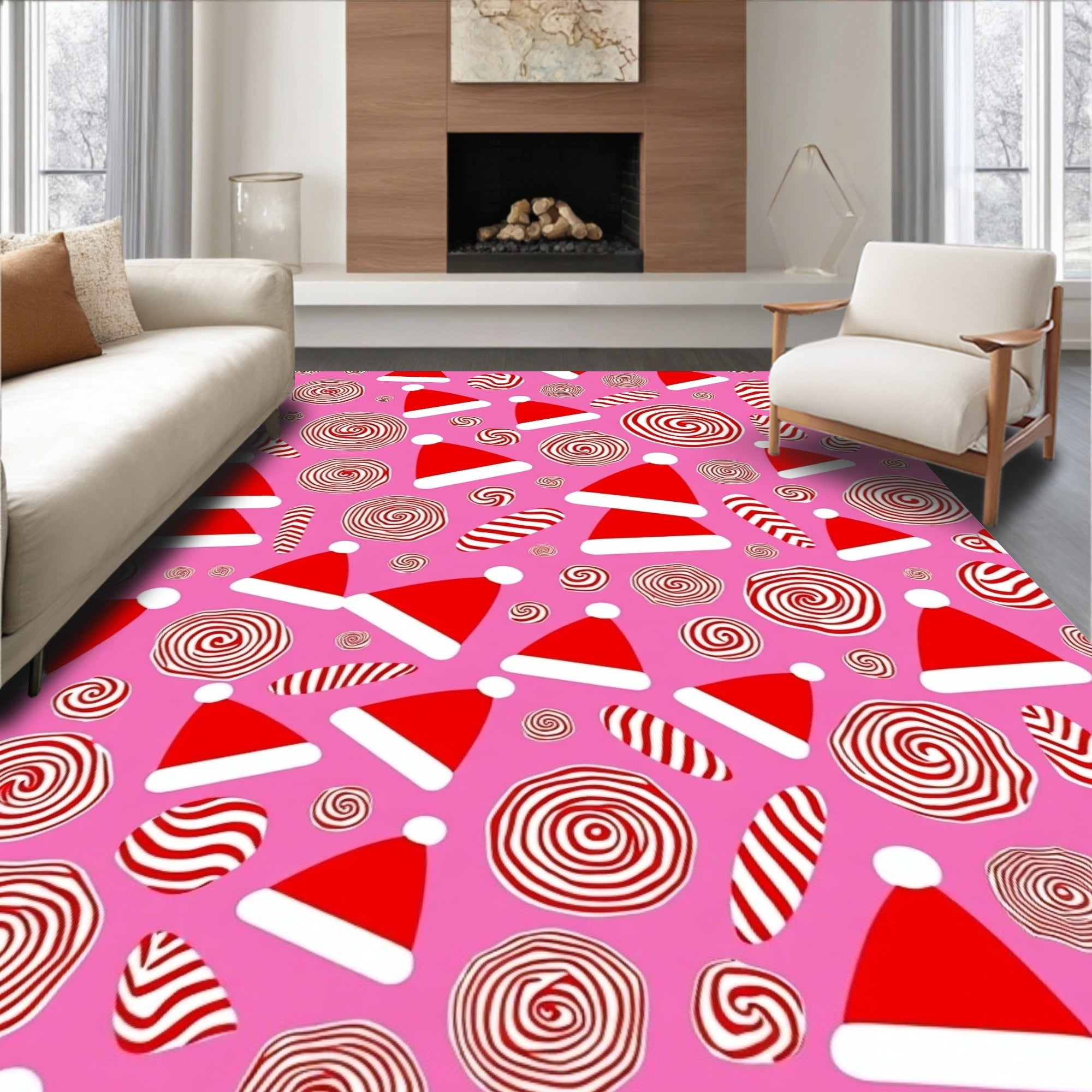 Pink Red Swirl Christmas Hats Rug