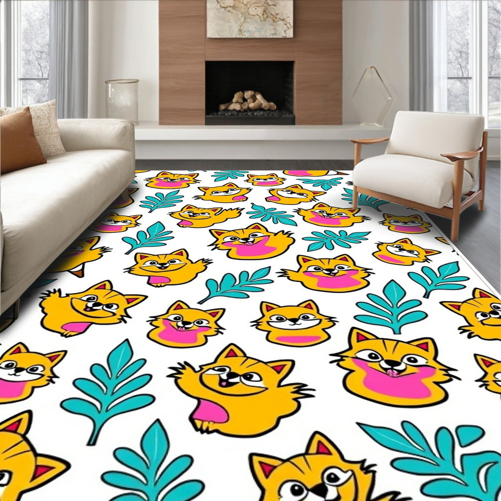 Whimsical Yellow Fox Floral Rug
