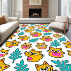 Whimsical Yellow Fox Floral Rug