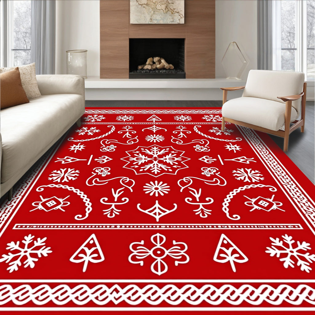 Crimson Traditional Snowflake Forest Rug