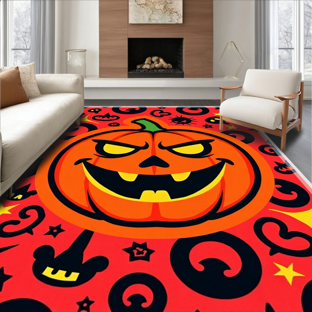 Spooky Halloween Orange Pumpkin Collage Rug