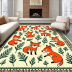 Whimsical Orange Fox Foliage Border Rug