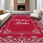 Crimson White Ornate Scrollwork Border Rug