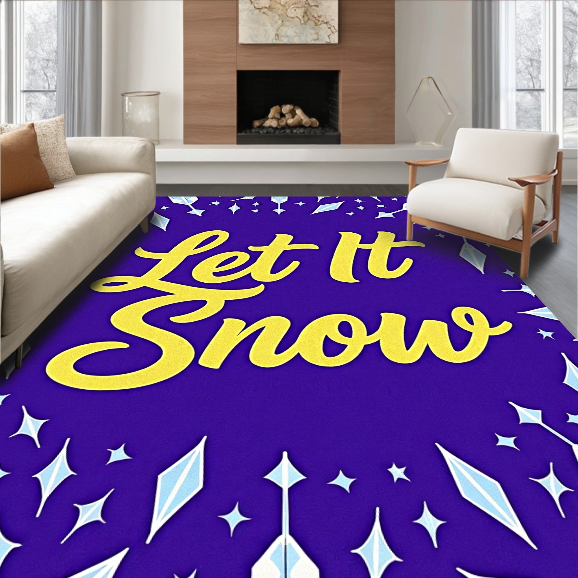 Yellow Let It Snow Snowflake Rug