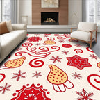 Red Snowflake Mushroom Swirl Festive Rug