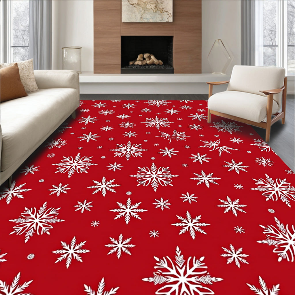 Crimson Red Snowflake Scatter Rug