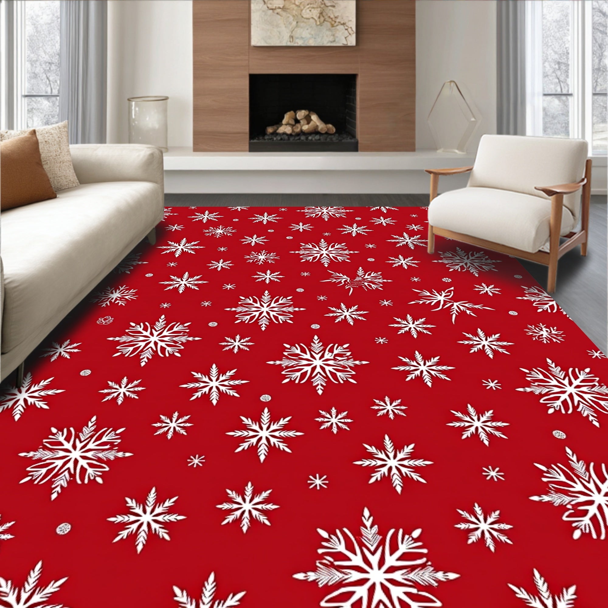 Crimson Red Snowflake Scatter Rug