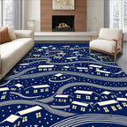 Dark Blue Whimsical Village Night Rug