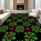 Black Green Red Berry Wreath Cluster Rug