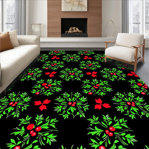 Black Green Red Berry Wreath Cluster Rug