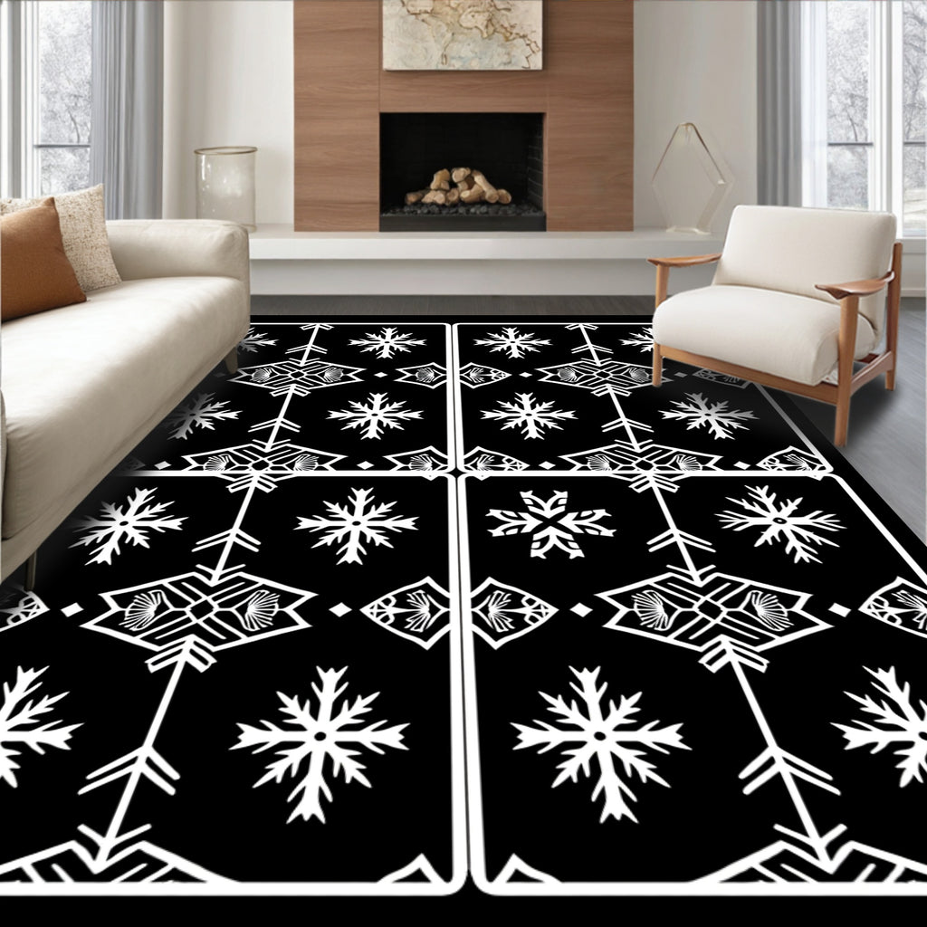 Monochromatic White Snowflake Geometric Medallion Rug