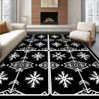 Monochromatic White Snowflake Geometric Medallion Rug
