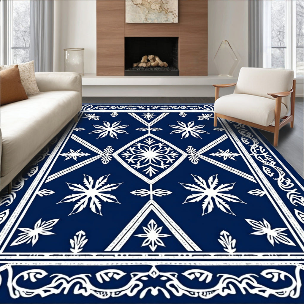 Navy White Starburst Geometric Medallion Rug