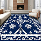 Navy White Starburst Geometric Medallion Rug