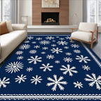 White Snowflake Navy Blue All Over Rug
