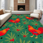 Crimson Roosters Festive Evergreen Branches Rug