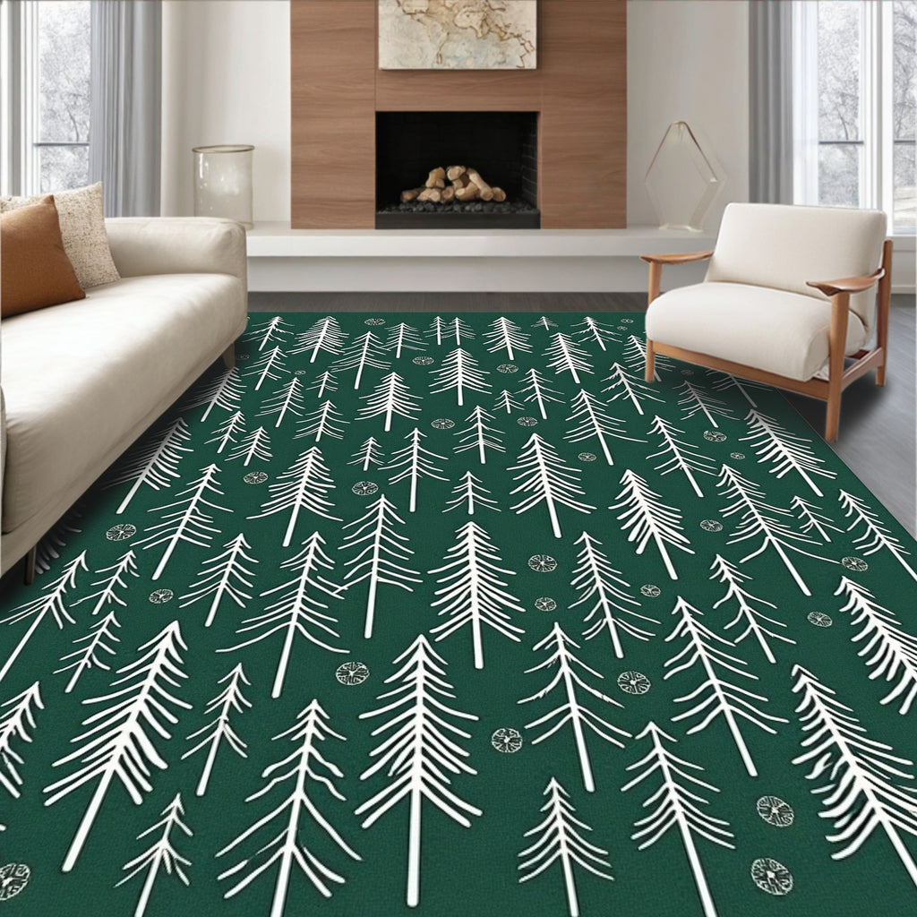 Forest Pines White And Green Rug