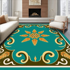 Teal Blossom Medallion with Leaf Accents Rug