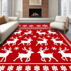 Classic Red White Reindeer Snowflakes Rug