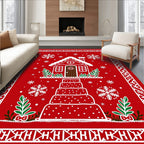 Festive Red Gingerbread House Snowflakes Rug